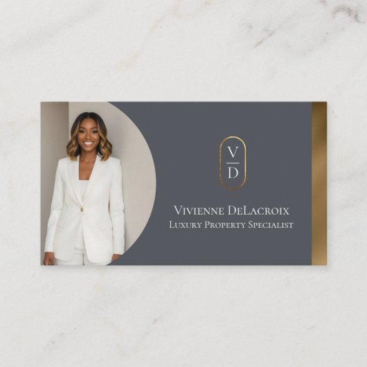 Luxury Modern Gold Arch Monogram Real Estate Photo Visitekaartje (Voorkant)