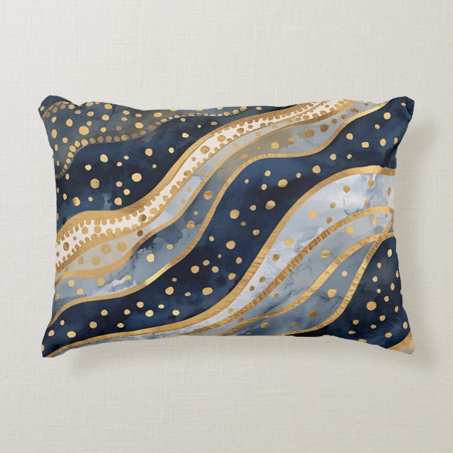Luxury, Modern, Gold Blue Pattern Accent Kussen (Voorkant)