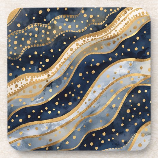 Luxury, Modern, Gold Blue Pattern Bier Onderzetter (Voorkant)