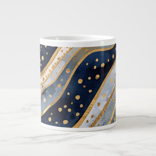 Luxury, Modern, Gold Blue Pattern, Extra Grote Beker (Voorkant)