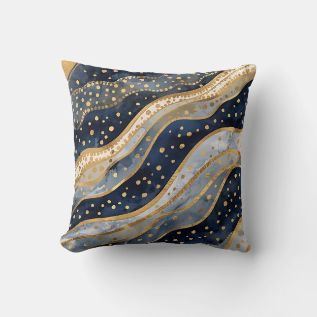 Luxury, Modern, Gold Blue Pattern Kussen (Voorkant)