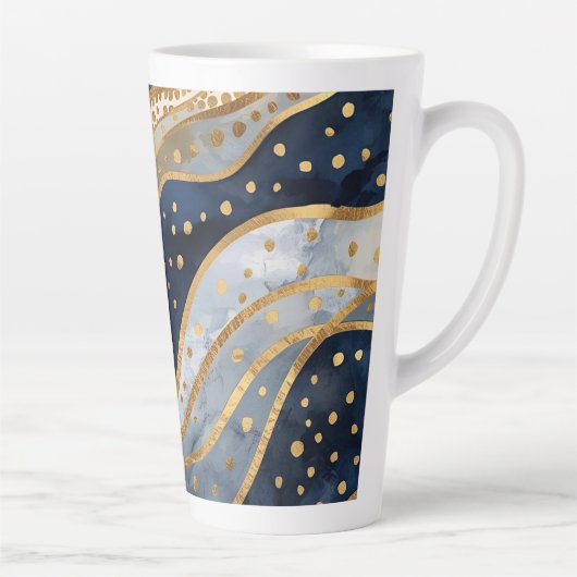 Luxury, Modern, Gold Blue Pattern Latte Mok (Rechts)