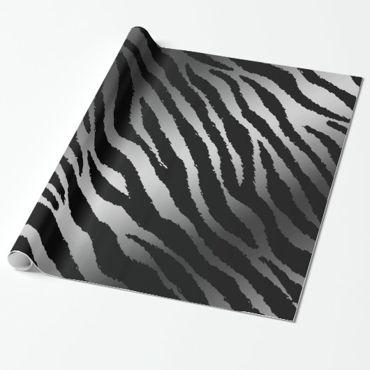 Luxury Modern Zebra Silver Black Line Cadeaupapier (Uitgerold)