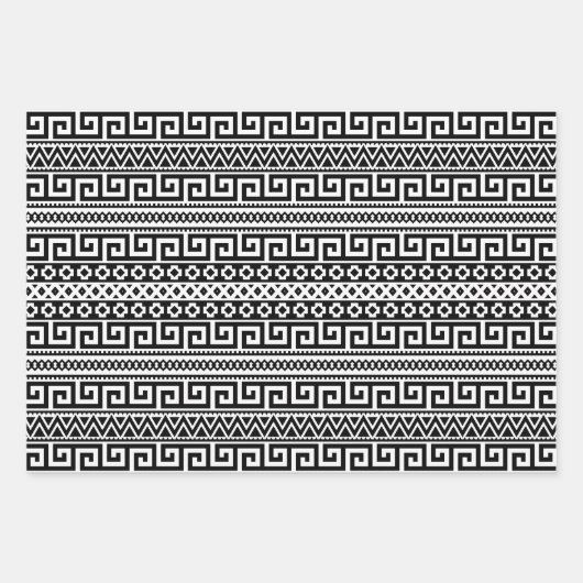 Luxury Monochrome Ancient Greek Aztec Maze Linear Inpakpapier Vel (Voorkant 3)
