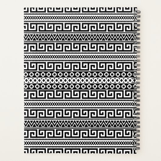 Luxury Monochrome Ancient Greek Aztec Maze Linear Planner (Achterkant)