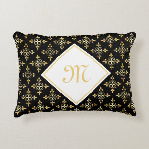 Luxury Monogram Black en Gold Quatre Floral Decoratief Kussen