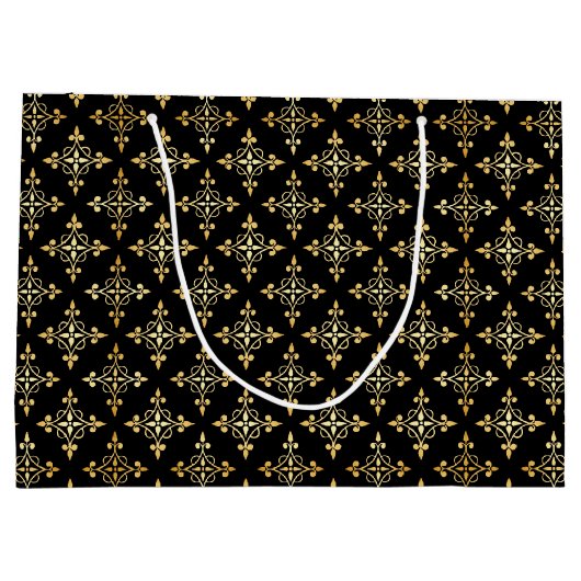 Luxury Monogram Black en Gold Quatre Floral Groot Cadeauzakje (Achterkant)