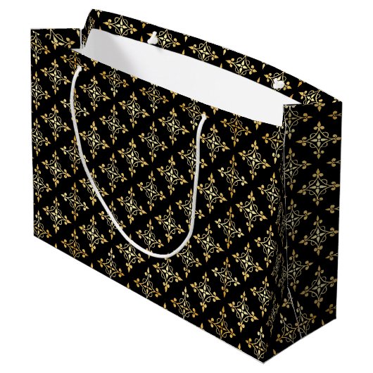 Luxury Monogram Black en Gold Quatre Floral Groot Cadeauzakje (Achterkant Gekanteld)