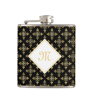 Luxury Monogram Black en Gold Quatre Floral Heupfles