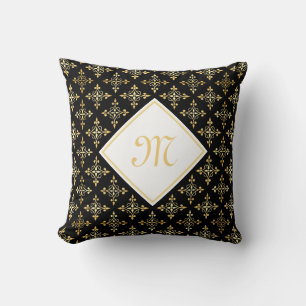 Luxury Monogram Black en Gold Quatre Floral Kussen