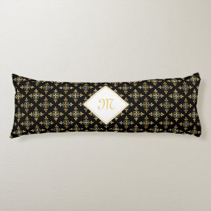 Luxury Monogram Black en Gold Quatre Floral Lichaamskussen