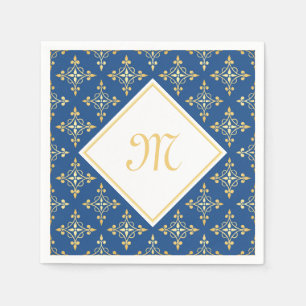 Luxury Monogram Blue en Gold Quatre Floral Servetten