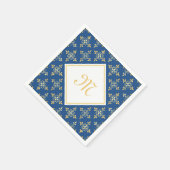 Luxury Monogram Blue en Gold Quatre Floral Servetten (Hoek)