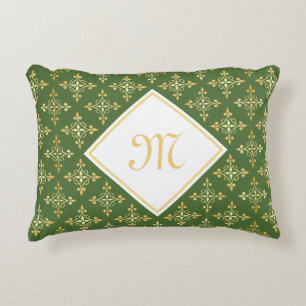 Luxury Monogram Green en Gold Quatre Floral Accent Kussen