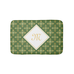 Luxury Monogram Green en Gold Quatre Floral Badmat