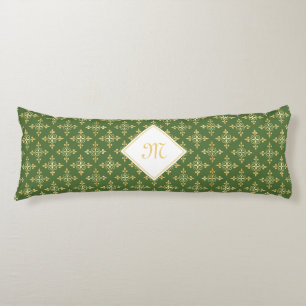Luxury Monogram Green en Gold Quatre Floral Lichaamskussen