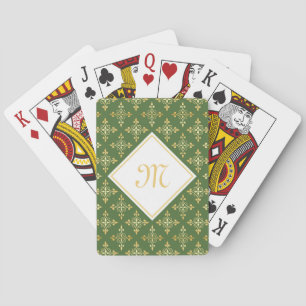 Luxury Monogram Green en Gold Quatre Floral Pokerkaarten