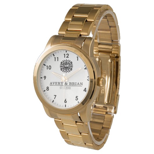 Luxury Monogram Letters with Couple's Names Horloge (Gekanteld)