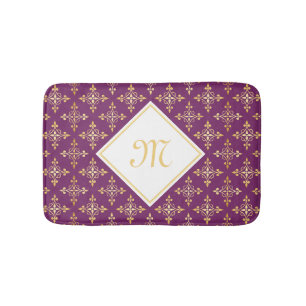 Luxury Monogram Paars en Gold Quatre Floral Badmat