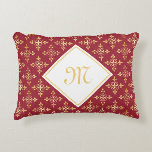 Luxury Monogram Red en Gold Quatre Floral Accent Kussen