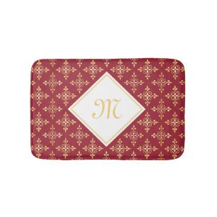 Luxury Monogram Red en Gold Quatre Floral Badmat