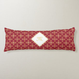 Luxury Monogram Red en Gold Quatre Floral Lichaamskussen