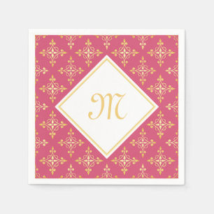 Luxury Monogram roze en Gold Quatre Floral Servetten