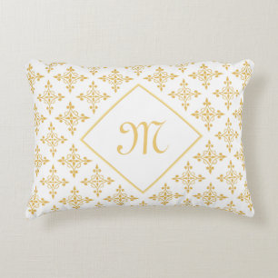 Luxury Monogram White en Gold Quatre Floral Decoratief Kussen