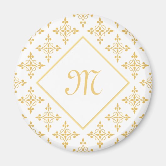 Luxury Monogram White en Gold Quatre Floral Magneet (Voorkant)