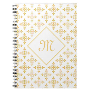 Luxury Monogram White en Gold Quatre Floral Notitieboek