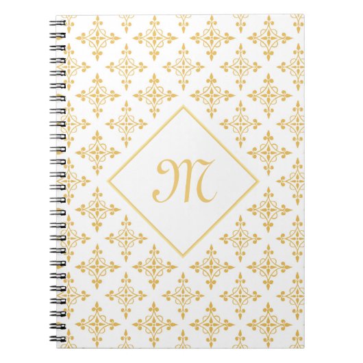 Luxury Monogram White en Gold Quatre Floral Notitieboek (Voorkant)