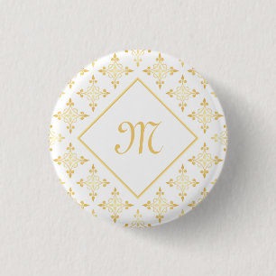 Luxury Monogram White en Gold Quatre Floral Ronde Button 3,2 Cm