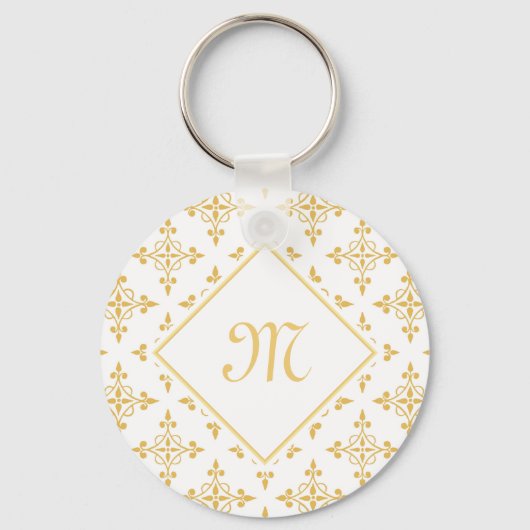 Luxury Monogram White en Gold Quatre Floral Sleutelhanger (Voorkant)