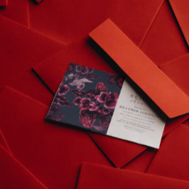 Luxury Navy Blue en Burgundy Floral Vrijgezellenfe Kaart