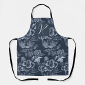Luxury Navy Blue en Silver Floral Monogrammed Schort (Voorkant)