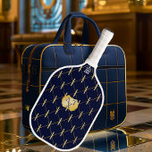 Luxury Navy Blue & Gold Lattice Monogram Pickleball Paddle