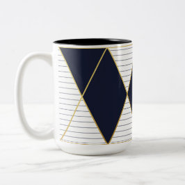 Luxury Navy Blue Gold Stripe Monogram Mok van twee