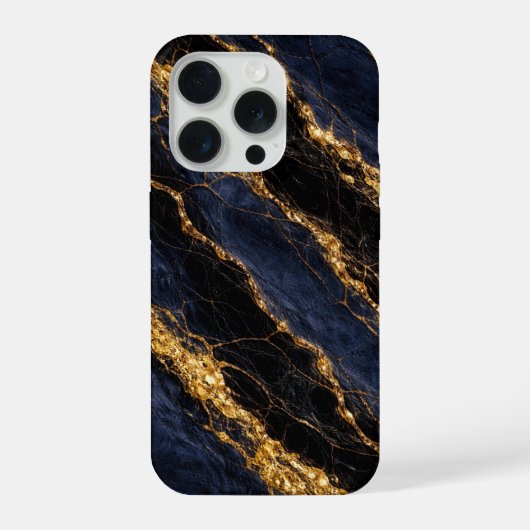Luxury Navy Blue Marble Gold/Black Vein Phone Case (Verso)