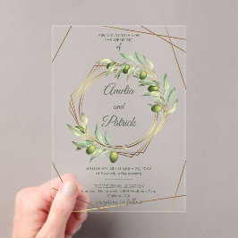Luxury Olive Branch Geometric Gold Wedding Acryl Uitnodigingen