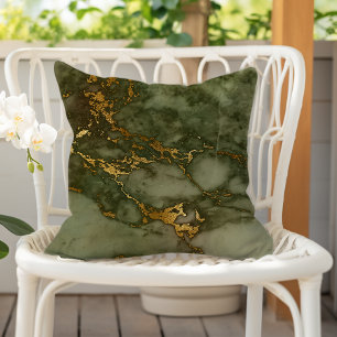 Luxury Olive Green en Gold Marble Buitenkussen