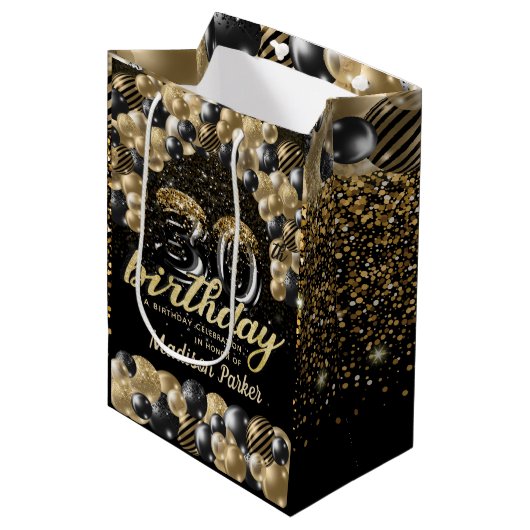 Luxury op maat 30th Birthday Black Gold Medium Cadeauzakje (Voorkant Gekanteld)
