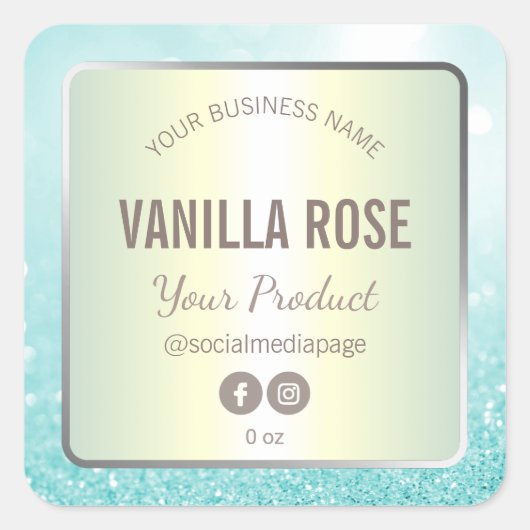 Luxury Parell en Blue Glitter Soy Candle Labels (Voorkant)