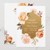 Luxury Peach Summer herfst Gold Floral Wedding Kaart (Voorkant / Achterkant)