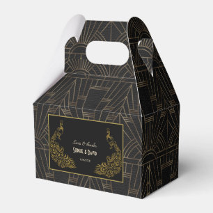 Luxury Peacock Gold Black Art Deco Wedding Bedankdoosjes