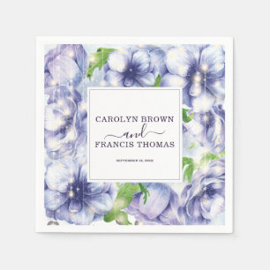 Luxury Personalized Floral Anemone Paars Wedding Servet