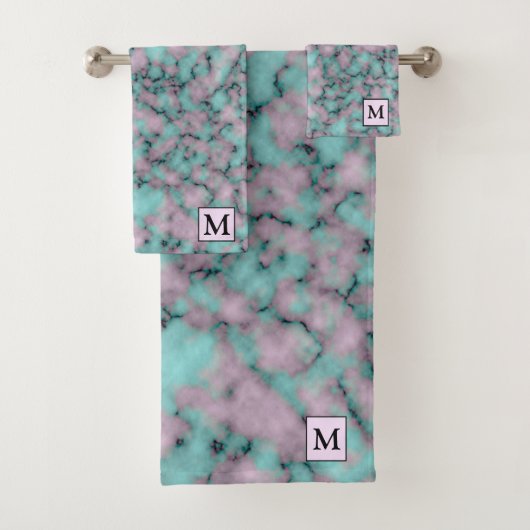 Luxury Pink Blue Marble Monogrammed Bad Handdoek (Insitu)