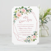 Luxury Pink Blush Flowers Roos Gold Quinceañera Kaart (Staand voorkant)