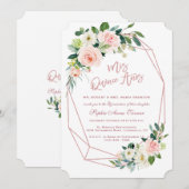 Luxury Pink Blush Flowers Roos Gold Quinceañera Kaart (Voorkant / Achterkant)