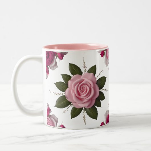 Luxury Pink & Fuchsia Rose Two-Tone Mug   (Gauche)