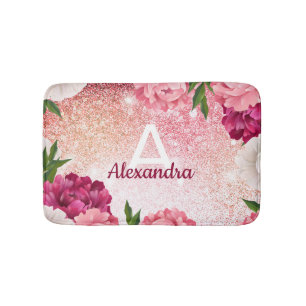 Luxury Pink Monogram Glitter Badmat